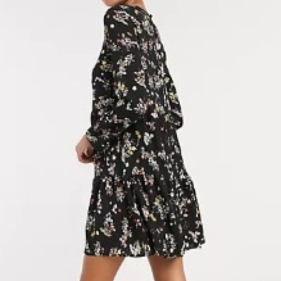 Sale! ASOS DESIGN Black Smock Mini Floral Dress 4 - Picture 3 of 7